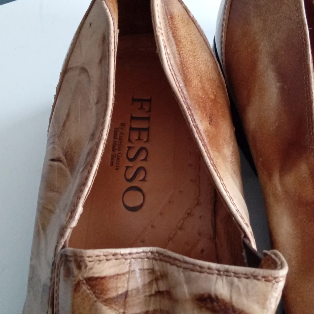 Fiesso by Aurelio Garcia Tan Textured Leather Pointed Toe Slip On‎ Loafers Mens